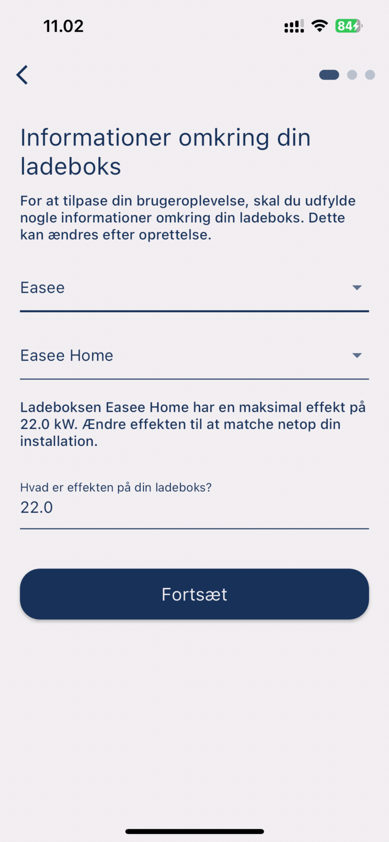 Skærm der viser dig informationer omkring din ladeboks